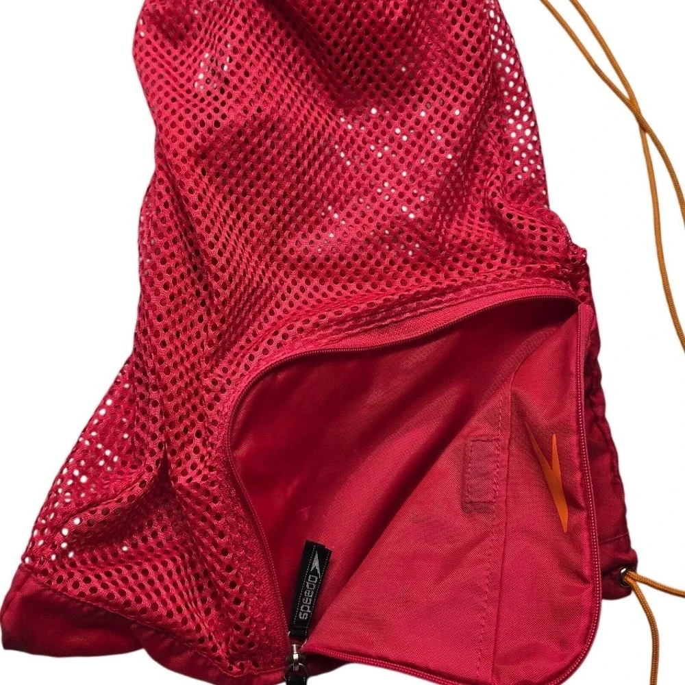 Speedo Mesh Equipment Bag Drawstring Swim Gear Backpack Red Unisex OS